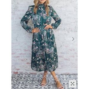 ELASTIC WAIST FLORAL PRINT DRESS